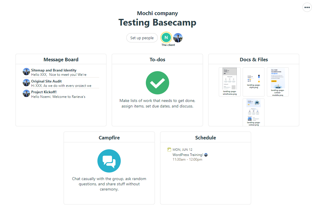 Homepage for Basecamp, a communication app
