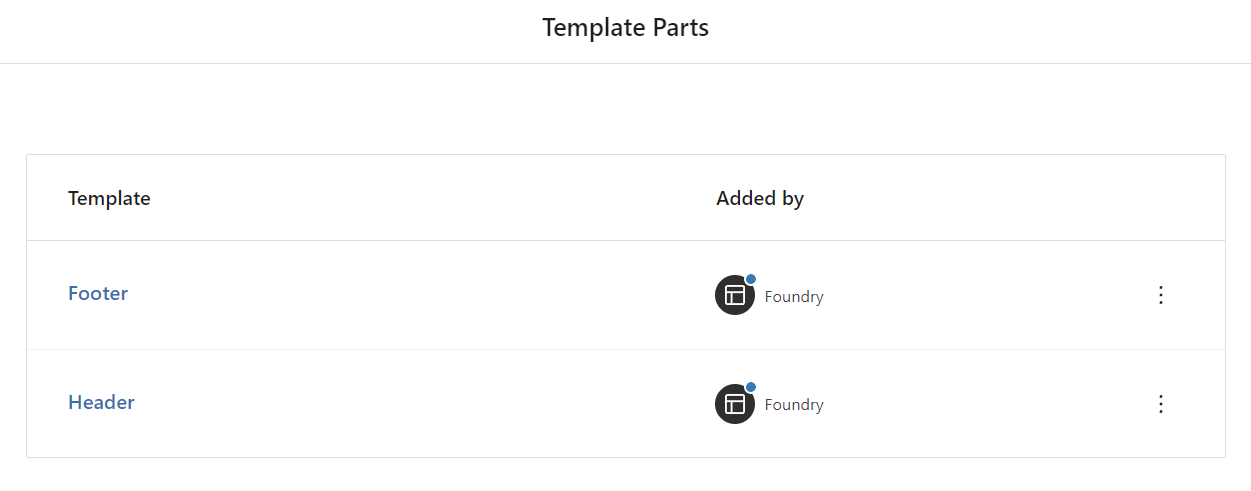 Templates parts containing all Footer and Header templates