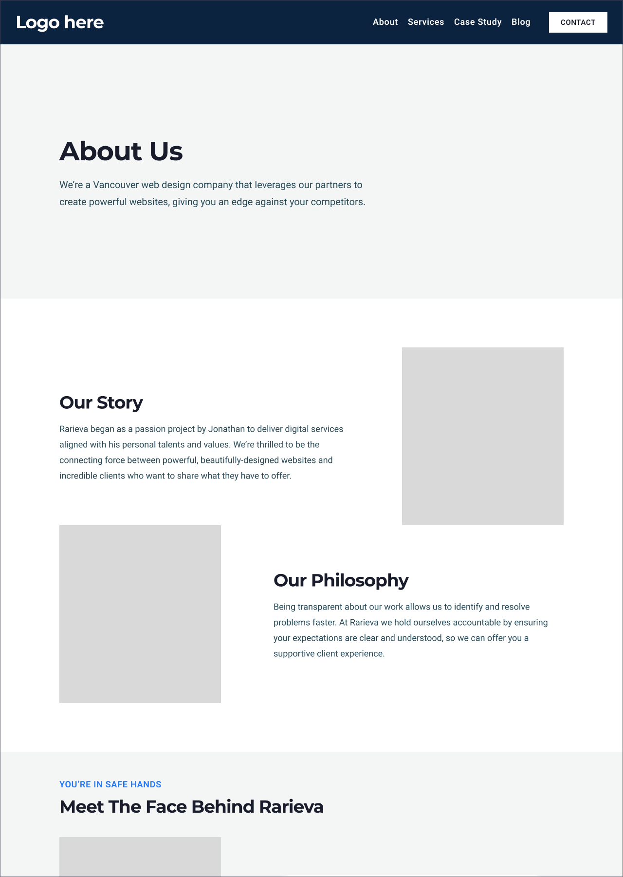 website's wireframe for a about us page