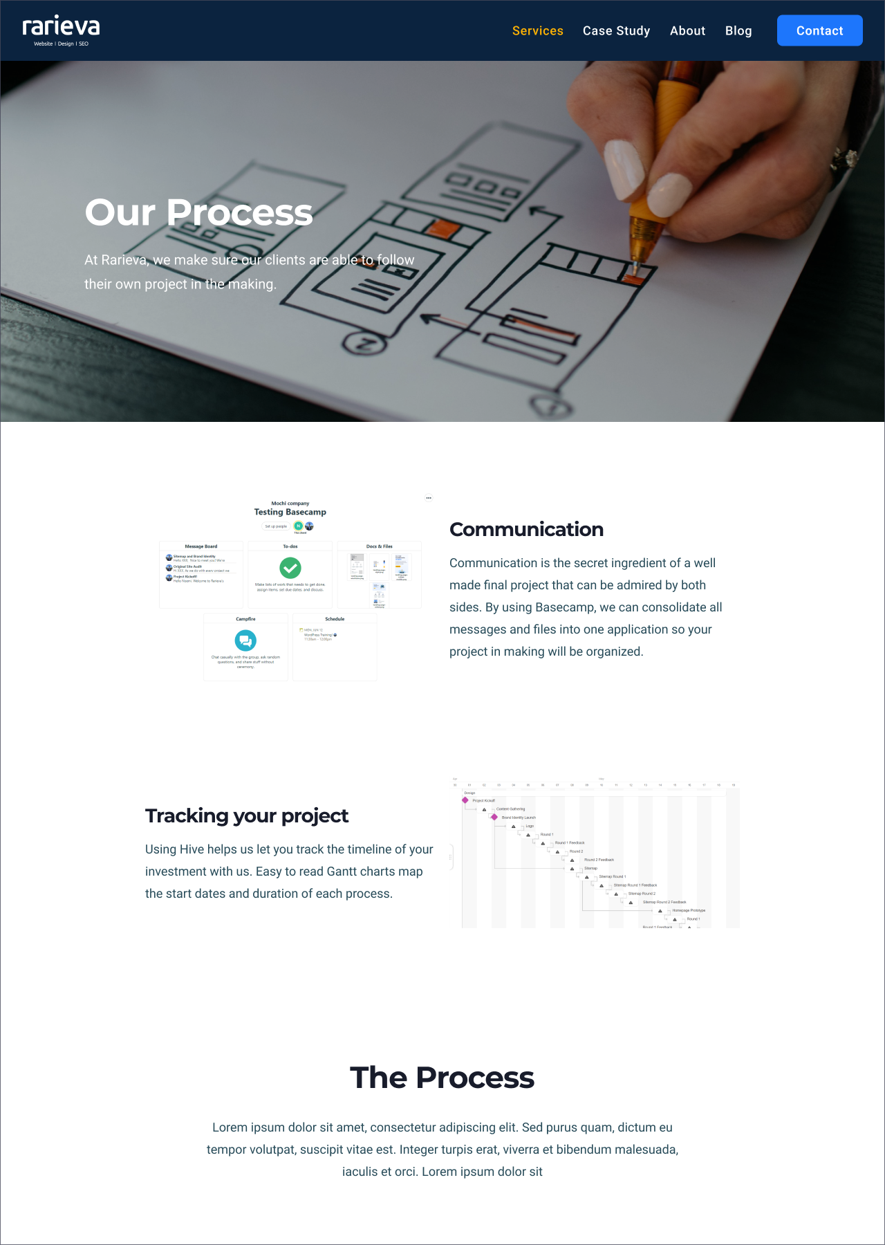 website's prototype for our process page