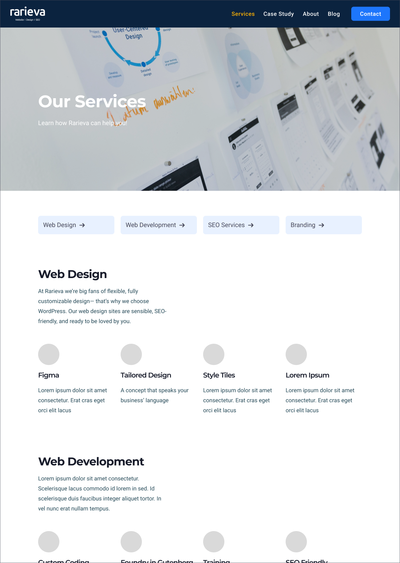 website's prototype for a services page